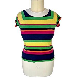Lauren Ralph Lauren - Women's XL Tee Shirt Colorful Stripe Cap Sleeve